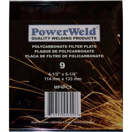 POWERWELD Polycarbonate Filter Plate, 4-1/2" x 5-1/4", Shade #9 MP4PC9